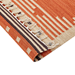 Kilim Area Rug Multicolour Cotton 80 X 150 Cm Reversible Geometric Pattern With Tassels Rectangular Traditional Beliani