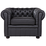 Chesterfield Living Room Set Black Leather Upholstery Dark Wood Legs 3 Seater Sofa + Armchair Contemporary Beliani