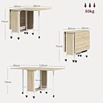 Homcom Mobile Drop Leaf Table Folding Kitchen Table Extendable Dining Table For Small Spaces With 6 Wheels & Storage Shelf Natural Wood Finish