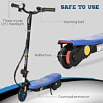 Homcom Foldable Electric Scooter, With Led Headlight, For Ages 7-14 Years - Blue