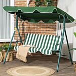 Outsunny 3 Seater Garden Swing Chair W/ Adjustable Canopy, Garden Swing Seat With Steel Frame, Padded Seat, Green