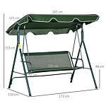 Outsunny 3 Seater Garden Swing Chair W/ Adjustable Canopy, Garden Swing Seat With Steel Frame, Padded Seat, Green