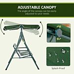 Outsunny 3 Seater Garden Swing Chair W/ Adjustable Canopy, Garden Swing Seat With Steel Frame, Padded Seat, Green