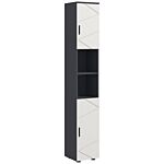 Kleankin 183cm Tall Bathroom Cabinet, Narrow Bathroom Storage Cabinet W/ Open Shelves, 2 Doors Cabinets, Adjustable Shelves, Grey