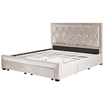 Storage Bed Beige Velvet Upholstery Eu King Size 6ft Tufted Tall Headboard Drawers Glam Design Beliani