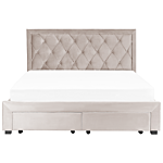 Storage Bed Beige Velvet Upholstery Eu King Size 6ft Tufted Tall Headboard Drawers Glam Design Beliani