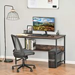 Homcom Computer Desk W/ Storage Shelf Adjustable Feet Metal Frame Home Office Laptop Study Writing Workstation Table Rustic Brown