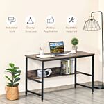 Homcom Computer Desk W/ Storage Shelf Adjustable Feet Metal Frame Home Office Laptop Study Writing Workstation Table Rustic Brown