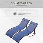 Outsunny Set Of 2 S-shaped Foldable Lounge Chair Sun Lounger Reclining Outdoor Chair For Patio Beach Garden Blue