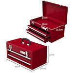 Durhand Lockable Metal Tool Box, 2 Drawer Tool Chest With Latches, Handle, Ball Bearing Runners, Red