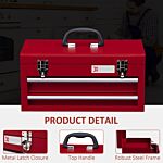 Durhand Lockable Metal Tool Box, 2 Drawer Tool Chest With Latches, Handle, Ball Bearing Runners, Red