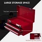 Durhand Lockable Metal Tool Box, 2 Drawer Tool Chest With Latches, Handle, Ball Bearing Runners, Red