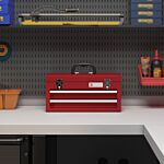 Durhand Lockable Metal Tool Box, 2 Drawer Tool Chest With Latches, Handle, Ball Bearing Runners, Red