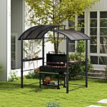 Outsunny 2.4 X 1.5m Outdoor Grill Gazebo With Side Shelves, Pc Board Roof, Dark Grey