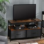 Homcom Tv Cabinet With 2 Foldable Linen Drawers, Tv Stand With Shelving For Living Room, Entertainment Room, Tv Table Unit, Rustic Brown