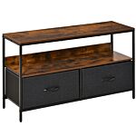 Homcom Tv Cabinet With 2 Foldable Linen Drawers, Tv Stand With Shelving For Living Room, Entertainment Room, Tv Table Unit, Rustic Brown