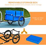 Homcom Steel Trailer For Bike, Bicycle Cargo Trailer With 65l Storage Box And Foldable Frame, Max Load 40kg, Blue