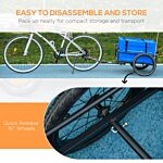 Homcom Steel Trailer For Bike, Bicycle Cargo Trailer With 65l Storage Box And Foldable Frame, Max Load 40kg, Blue