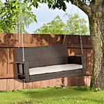 Outsunny 2-person Wicker Hanging Loveseat, Porch Swing Bench, Outdoor Chair With Cushions, Cream White