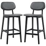 Homcom Bar Stools Set Of 2, Modern Breakfast Bar Chairs, Faux Leather Upholstered Kitchen Stools With Backs And Wood Legs, Dark Grey