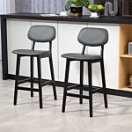 Homcom Bar Stools Set Of 2, Modern Breakfast Bar Chairs, Faux Leather Upholstered Kitchen Stools With Backs And Wood Legs, Dark Grey