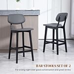 Homcom Bar Stools Set Of 2, Modern Breakfast Bar Chairs, Faux Leather Upholstered Kitchen Stools With Backs And Wood Legs, Dark Grey