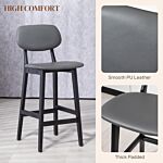 Homcom Bar Stools Set Of 2, Modern Breakfast Bar Chairs, Faux Leather Upholstered Kitchen Stools With Backs And Wood Legs, Dark Grey