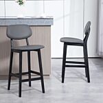 Homcom Bar Stools Set Of 2, Modern Breakfast Bar Chairs, Faux Leather Upholstered Kitchen Stools With Backs And Wood Legs, Dark Grey