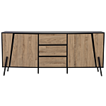 Sideboard Light Wood 2 Cabinets 3 Drawers Metal Legs Minimalistic Beliani