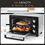 Homcom Convection Mini Oven, 16l Countertop Electric Grill, Toaster Oven With Adjustable Temperature, 60 Min Timer, Crumb Tray, Wire Rack, 1400w