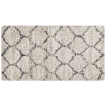 Area Rug Light Beige And Grey 80 X 150 Cm Shaggy Rectangular Geometric Honeycomb Pattern Boho Traditional Style Beliani