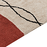 Area Rug Cotton Beige And Red 140 X 200 Cm Abstract Pattern Low Pile Modern Beliani