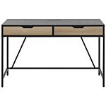 Home Desk Black Wooden Top Metal Base 2 Drawers Light Wood 120 X 60 Cm Minimalist Design Beliani