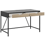 Home Desk Black Wooden Top Metal Base 2 Drawers Light Wood 120 X 60 Cm Minimalist Design Beliani