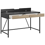 Home Desk Black Wooden Top Metal Base 2 Drawers Light Wood 120 X 60 Cm Minimalist Design Beliani