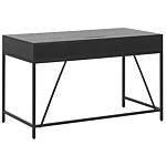 Home Desk Black Wooden Top Metal Base 2 Drawers Light Wood 120 X 60 Cm Minimalist Design Beliani