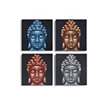 Set Of 4 Buddha Heads Sand Detail 30x30cm