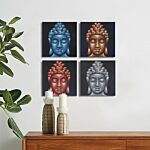 Set Of 4 Buddha Heads Sand Detail 30x30cm