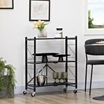 Homcom 3-tier Storage Trolley Cart, Foldable Rolling Cart For Kitchen, Living Room And Bathroom, 68 X 34.5 X 85.5 Cm, Black