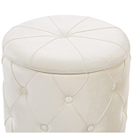 Set Of Storage Pouffes White Polyester Velvet Button Tufted Upholstery Golden Base Retro Design Beliani