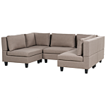 Modular Sofa Brown Fabric Upholstered U-shaped 5 Seater With Ottoman Cushioned Backrest Modern Living Room Couch Beliani