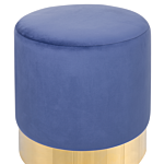 Footstool Blue Velvet Round Dressing Pouffe Glam Stool With Gold Beliani