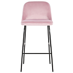 Set Of 2 Bar Stool Pink Velvet Upholstery Black Metal Legs Industrial Beliani