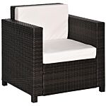 Outsunny 1 Seater Rattan Garden All-weather Wicker Weave Single Sofa Armchair With Fire Resistant Cushion - Brown