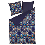 Duvet Cover And Pillowcase Set Dark Blue Cotton 155 X 220 Cm Floral Pattern Bedroom Linen Duvet Set Modern Beliani