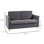 Homcom Compact Loveseat Sofa, Modern 2 Seater Sofa For Living Room With Wood Legs And Armrests, Dark Grey