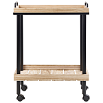 Kitchen Trolley Black Metal Light Wood 69 Cm With Tray Top Shelf And Castors Industrial Rustic Modern Beliani