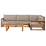 Corner Sofa Garden Modular Set Light Acacia Wood Taupe Cushions Modern Outdoor 5 Seater With Coffee Table Beliani