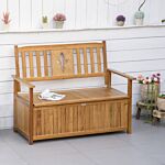 Outsunny 2 Seater Wood Garden Storage Bench, Outdoor Storage Box, Patio Seating Furniture, 125 X 68.5 X 97cm, Natural