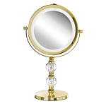 Makeup Mirror Gold Iron Metal Frame Ø 13 Cm With Led Light 1x/5x Magnification Double Sided Cosmetic Desktop Beliani